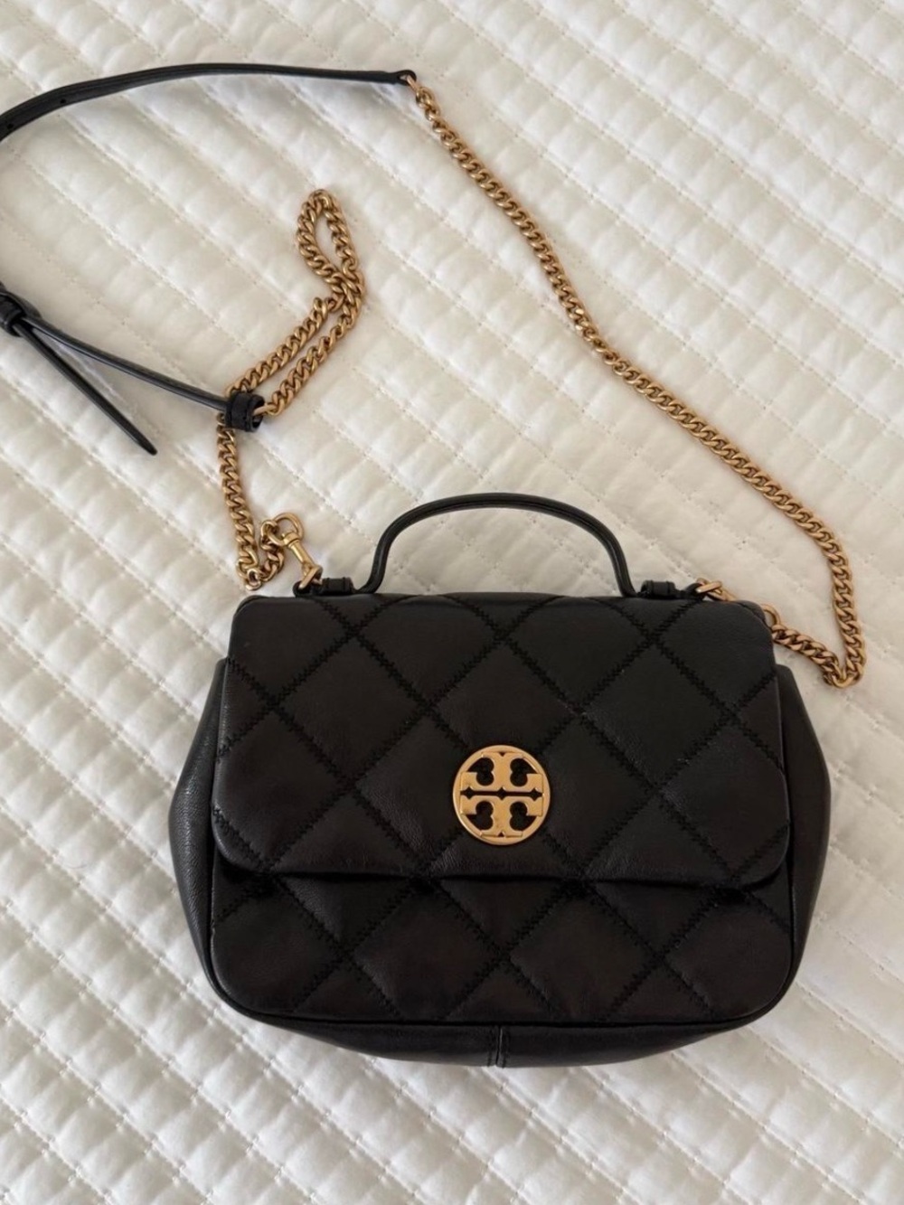 Tory Burch Black Quilted Crossbody Bag with Gold Hardware